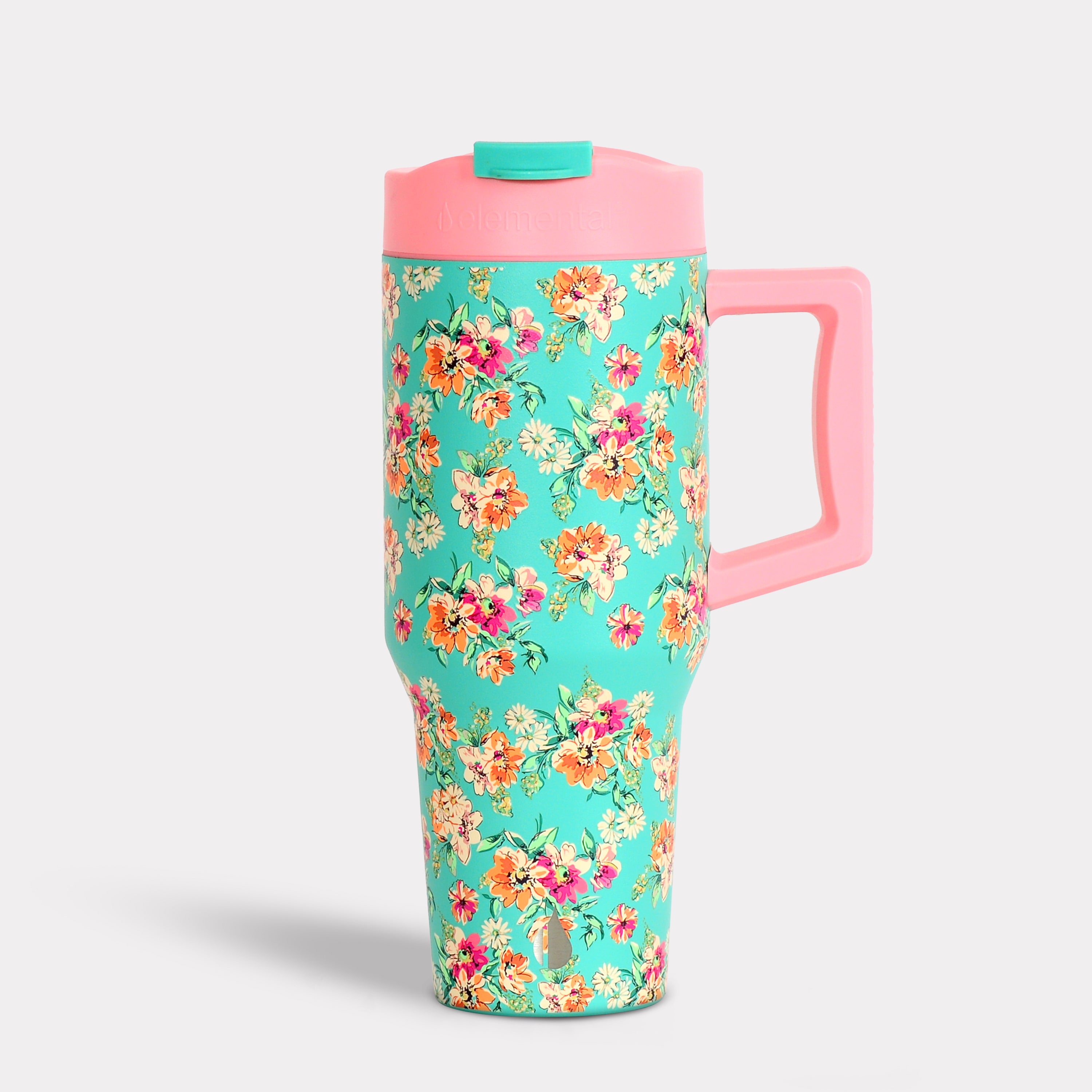 Elemental 32 oz Commuter Tumbler – Leakproof Insulated Travel Tumbler with Straw & Sip Lid Vintage flower