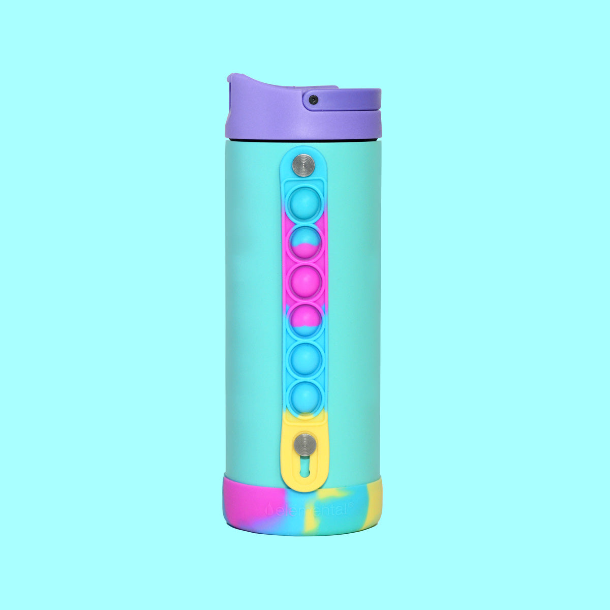 Elemental 14oz Navy Blue Fun Personalized Water Bottle for Kids with Pop Fidget Strap, Leakproof, Wide Mouth and Anti-Microbial Spout BPA Free