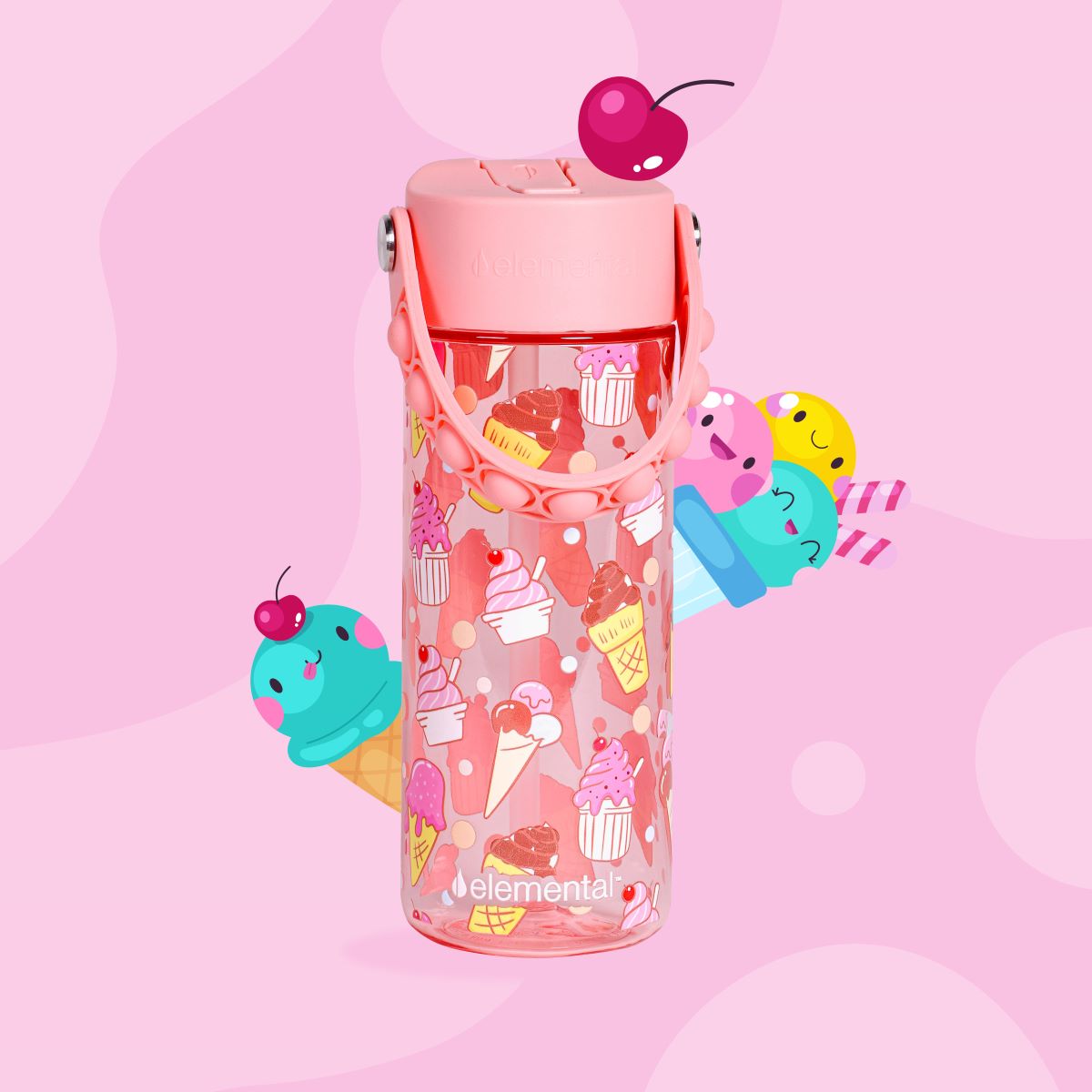 Kids Cartoon Water Bottle BPA Free One Click Open Flip Top Bottle for Women  Teen Pink 480ml Ocean 