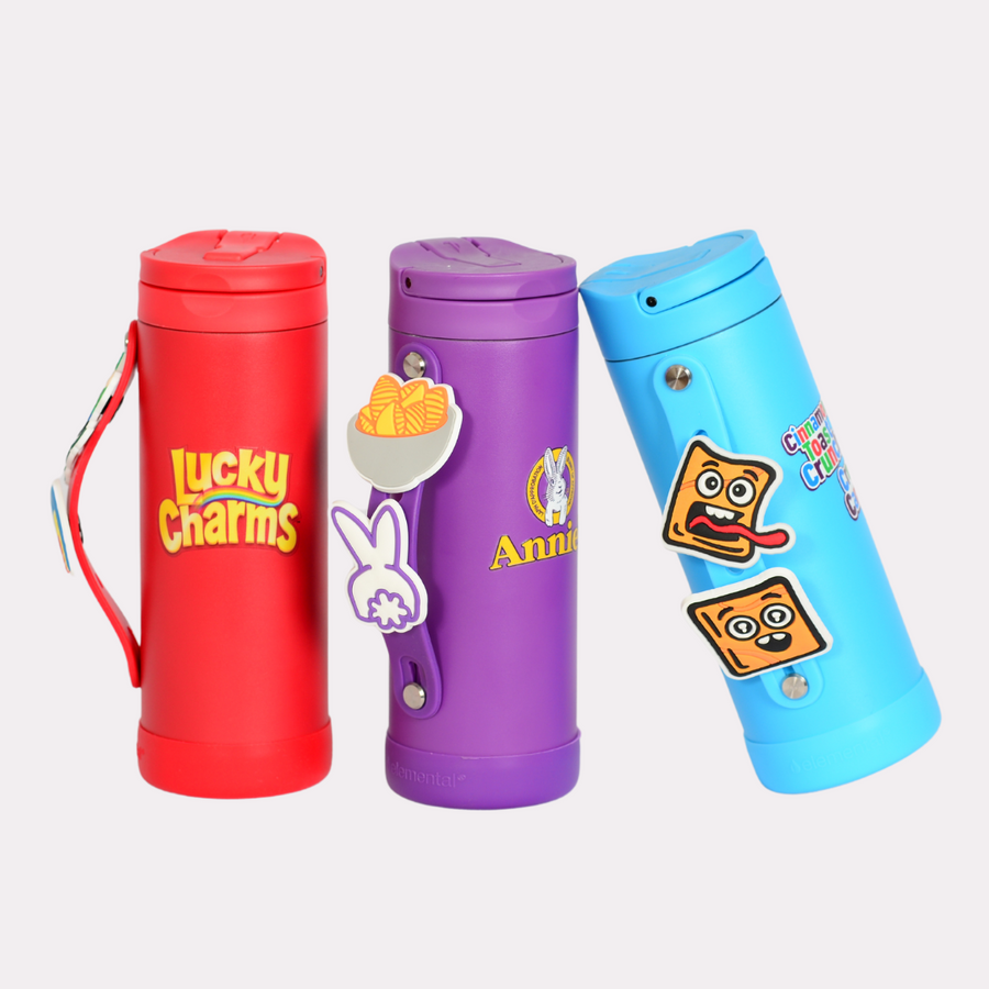 Colorful branded bottles