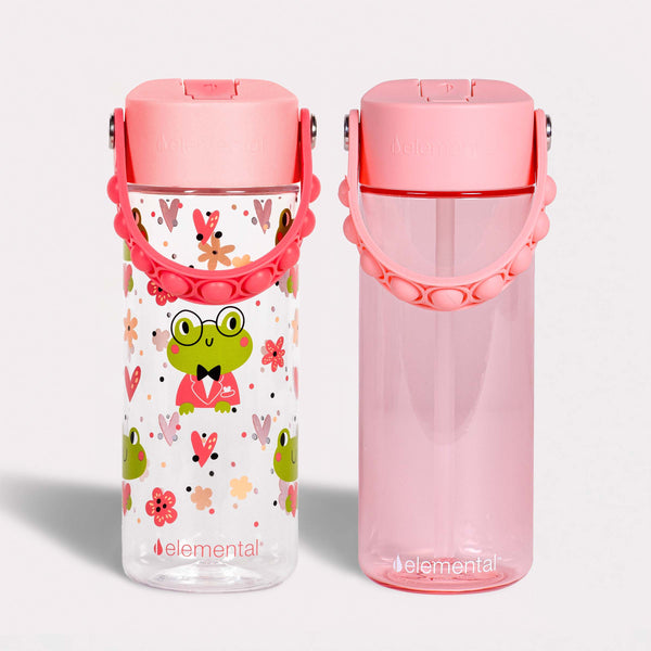 Elemental Splash 18oz Pop Bottle 2 Pack -  Clear Frog & Rose