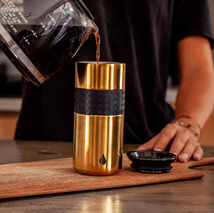 Elemental 16oz Gold Coffee Tumbler Insulated Vacuum Travel Mug Artisan ...