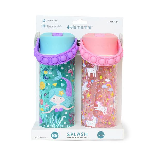 Elemental Splash 18oz Pop Bottle 2 Pack -  Mermaid and Pink Safari