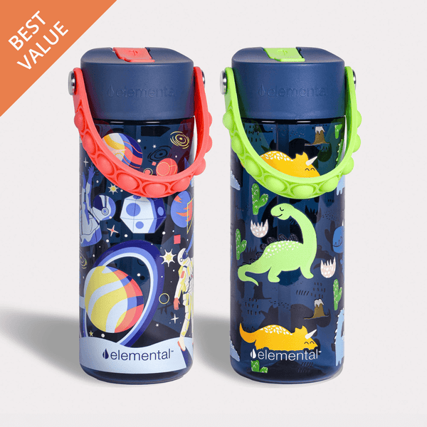 Elemental Splash 18oz Pop Bottle 2 Pack -  Space and Dinosaur