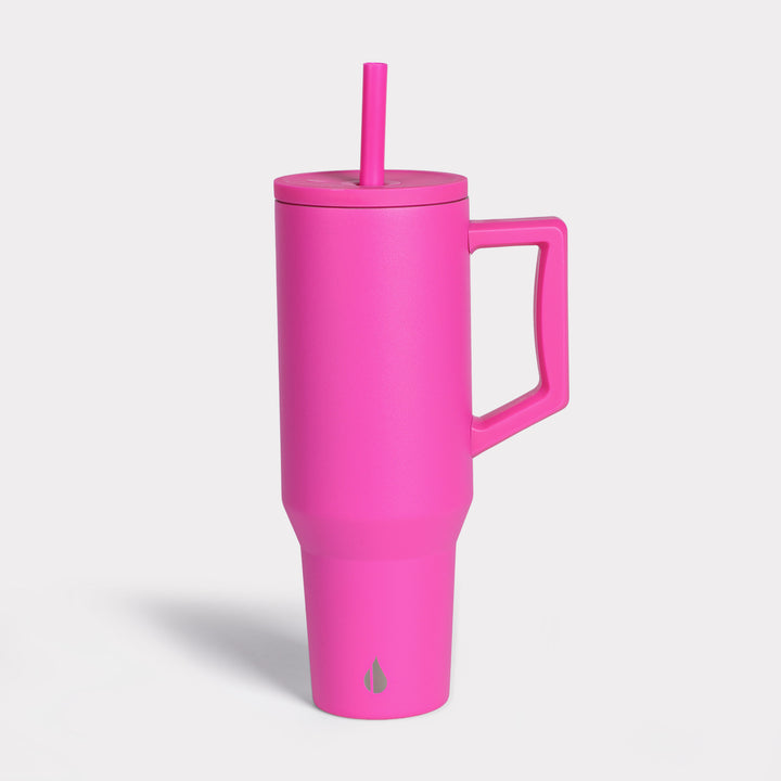Pink Tumbler Insulated Stainless Steel Coffee Cup with Lid 2 Straws 40 Ounce