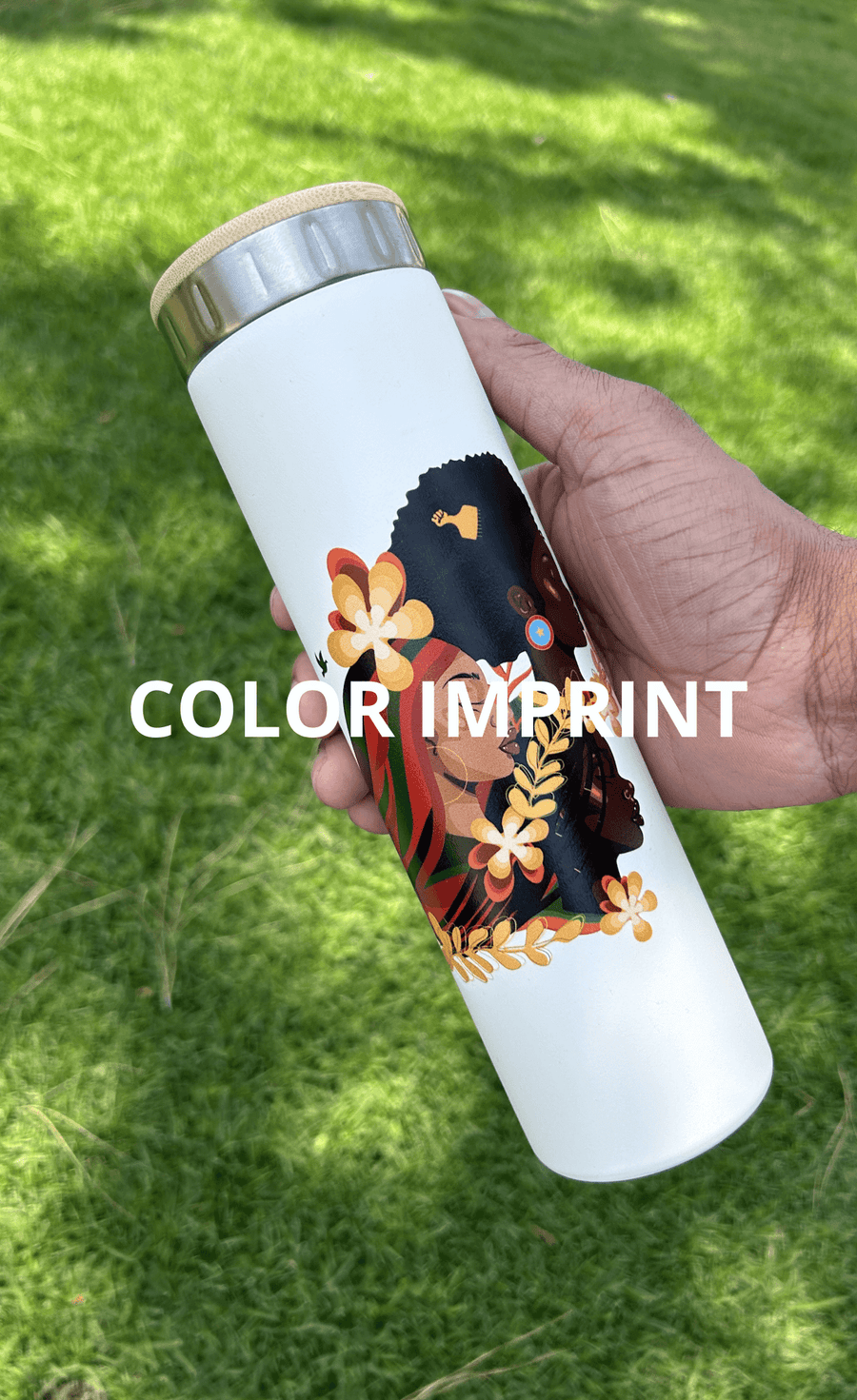 Hand holding a white custom bottle
